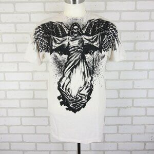 Affliction T-Shirt Mens L 42" Chest White Grim Reaper Wings Skull Y2K READ